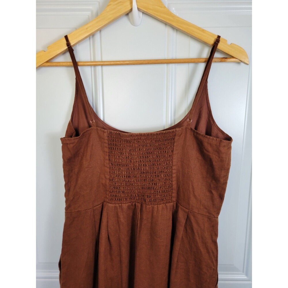 Quince 100% European Linen Scoop Neck Midi Dress Size S Chocolate Brown - Picture 7 of 9